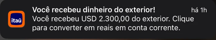USD 2.300,00 recebidos do exterior